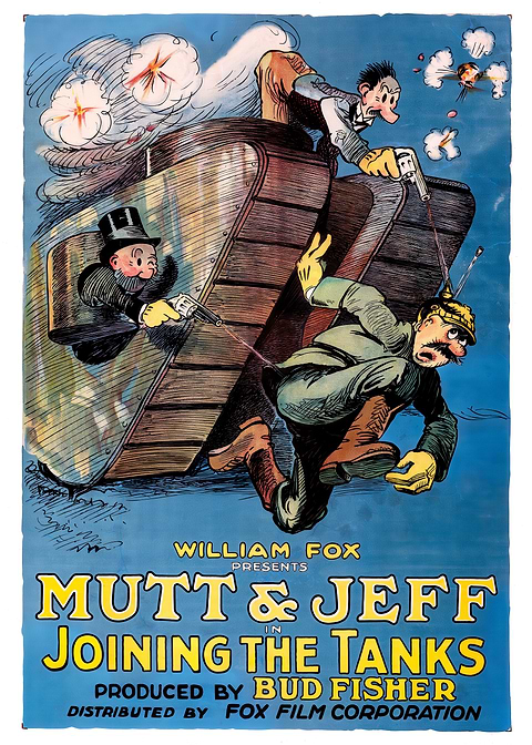 Mutt & Jeff Joining the Tanks — classic movie poster on metal