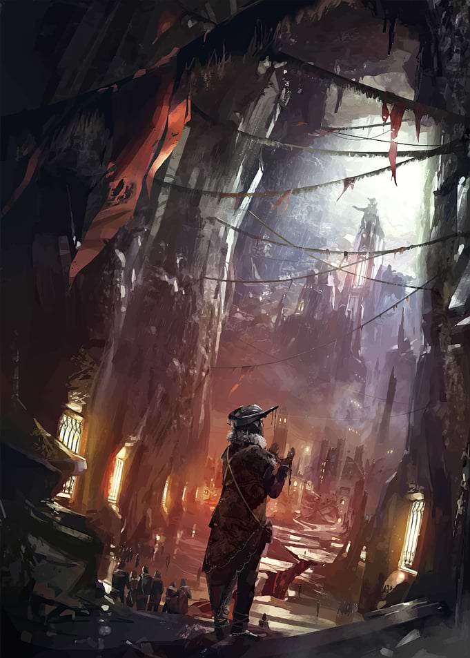 Fantasy Cityscape with Figure
