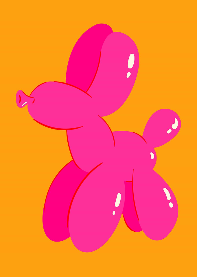 Pink Balloon Dog on Burnt Orange Preppy Art