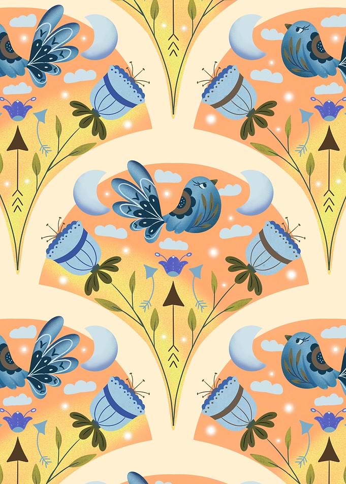 Sunset Bird Modern Folk Art