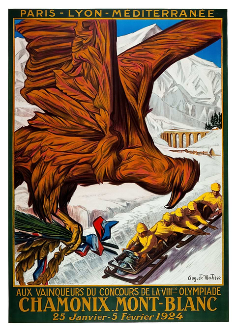 Chamonix Mont-Blanc 1924 Olympics Poster — retro travel art printed on metal