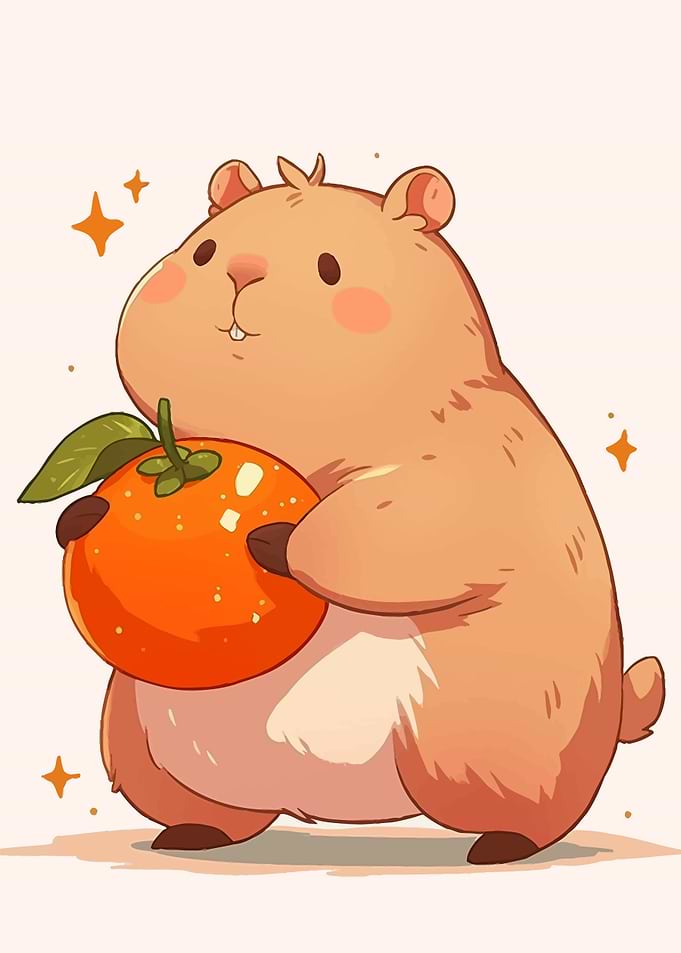 Cute Capybara with Orange