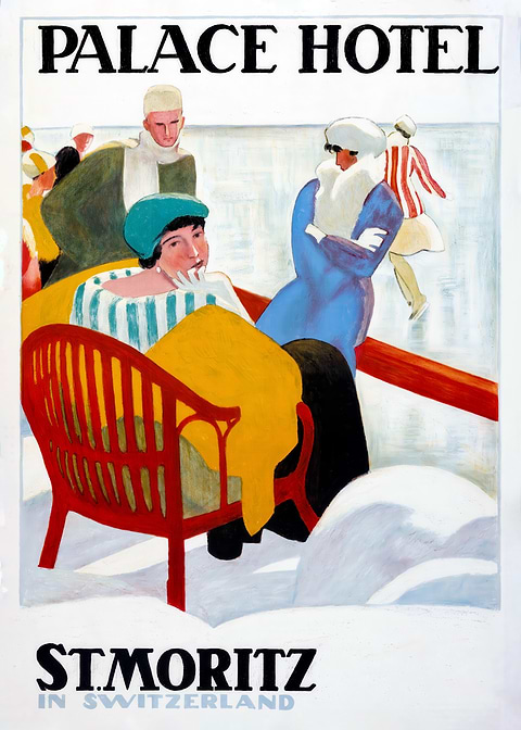 Palace Hotel St. Moritz Poster — retro travel art printed on metal