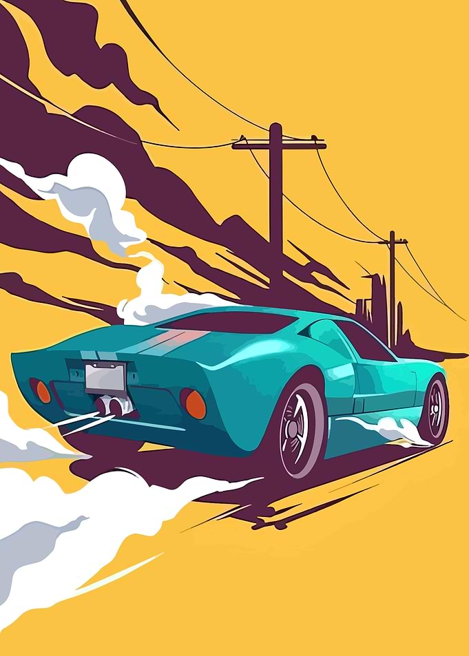 Blue Sports Car Speeding