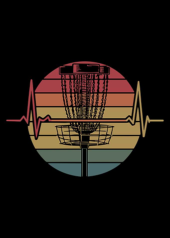 vintage retro sunset Disc Golf basket Heartbeat frolf graphic