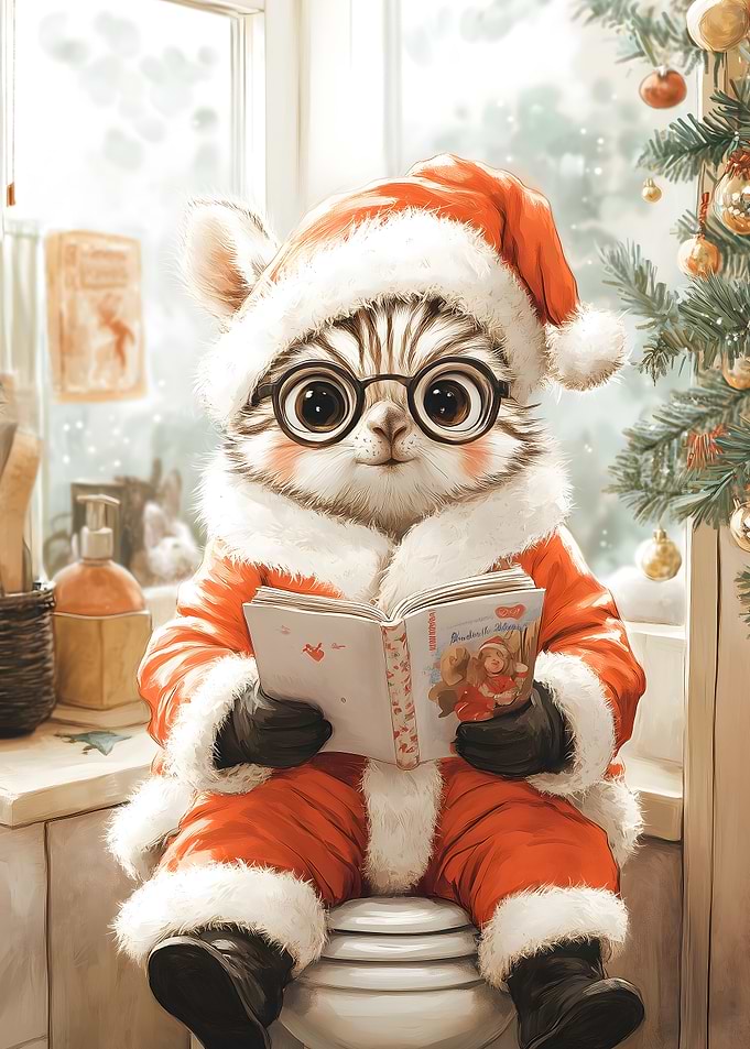 Cat Santa Reading