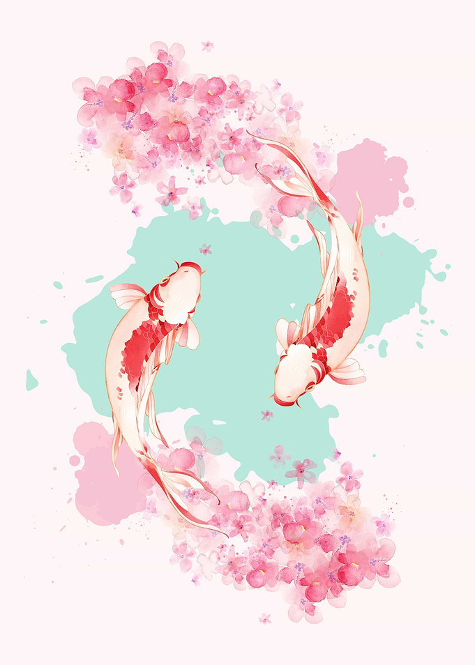 Watercolor Pink Japanese Koi Fish