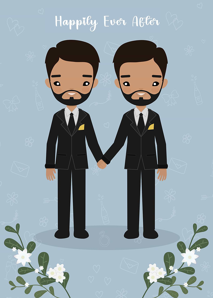 Gay Cute Wedding Couple Illustration
