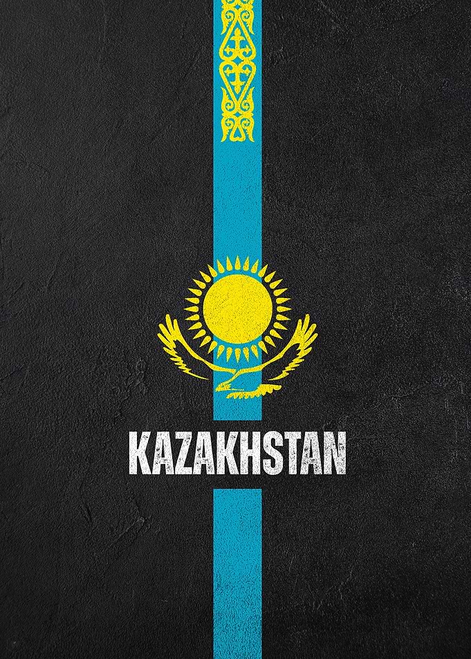 Kazakhstan Flag on Black