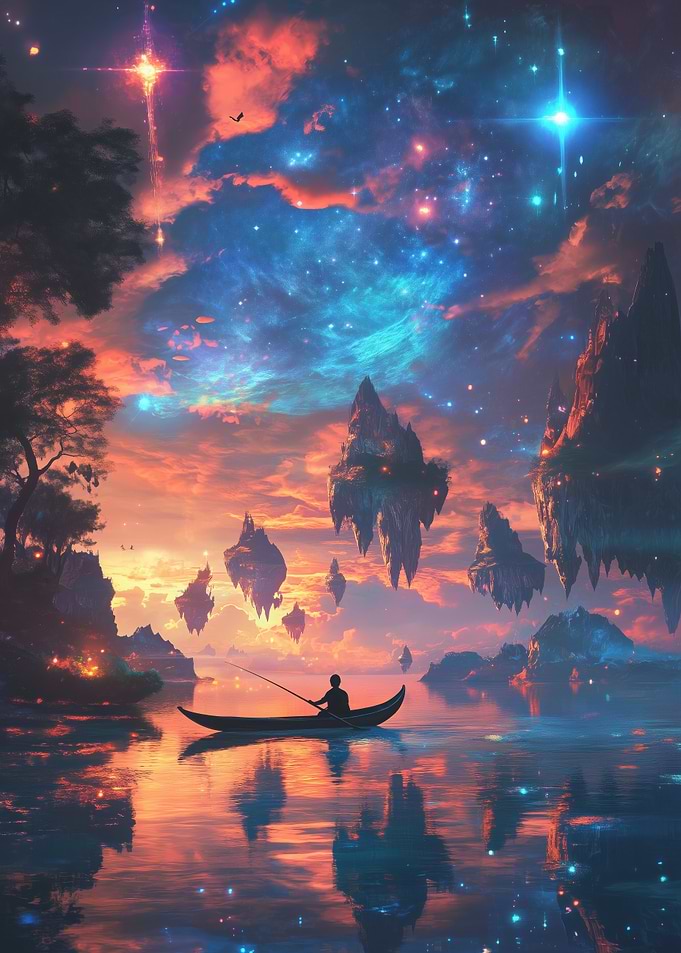Floating Islands Sunset in Galaxy