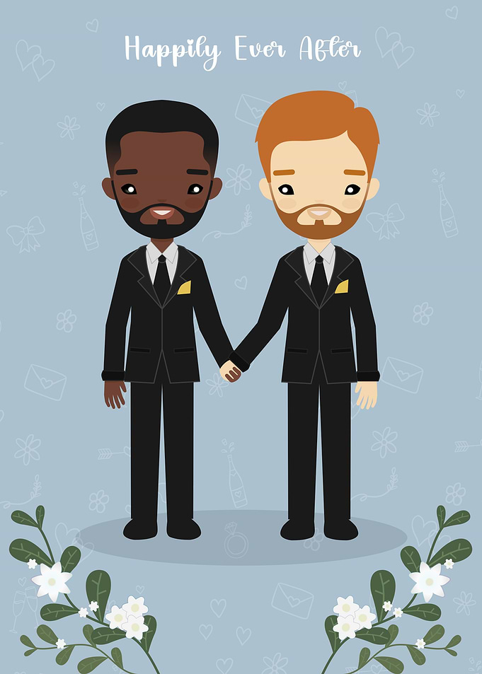 Cute Gay Wedding Couple Illustration
