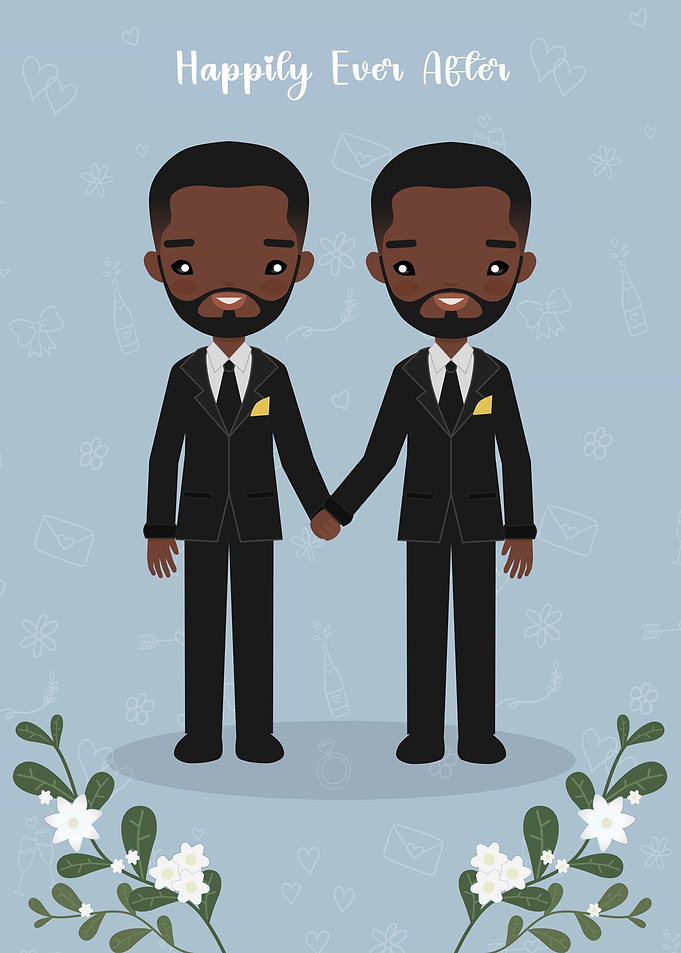 Cute Gay Wedding Couple Illustration
