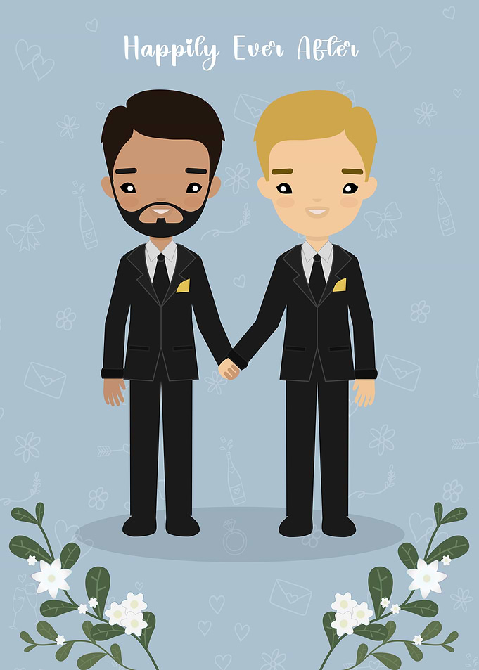 Gay Cute Wedding Couple Illustration