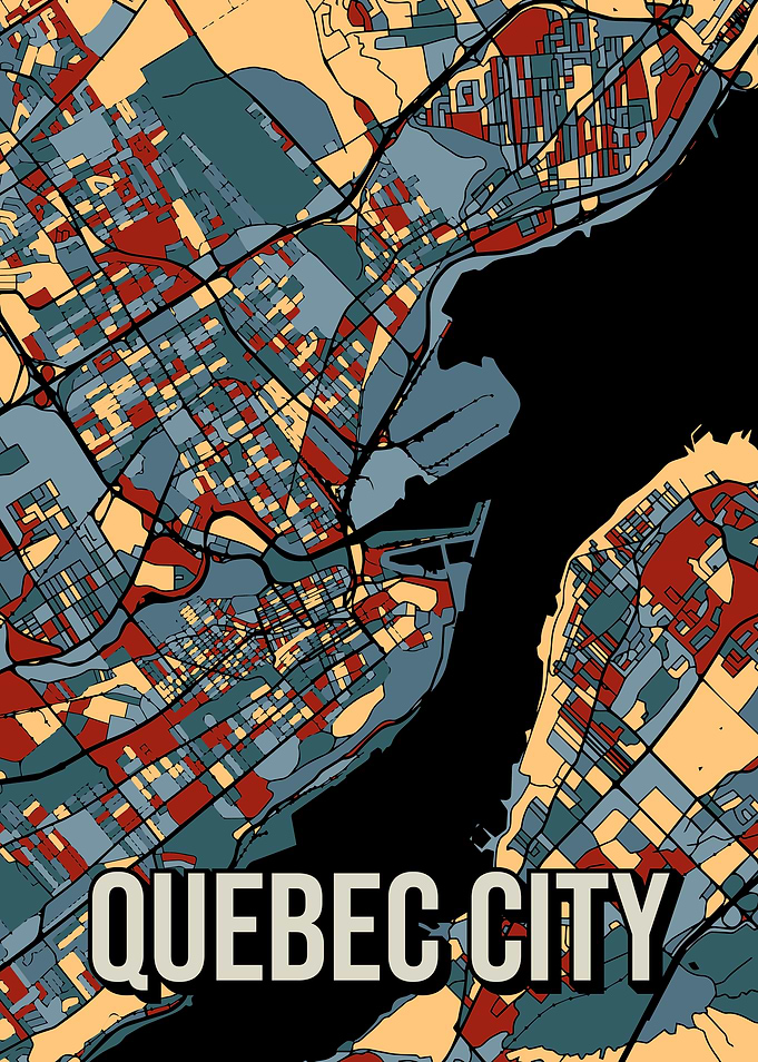 Quebec City Earth Tone Map Travel Art