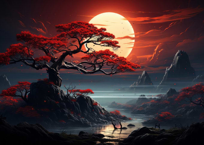 Red Tree Sunset Landscape