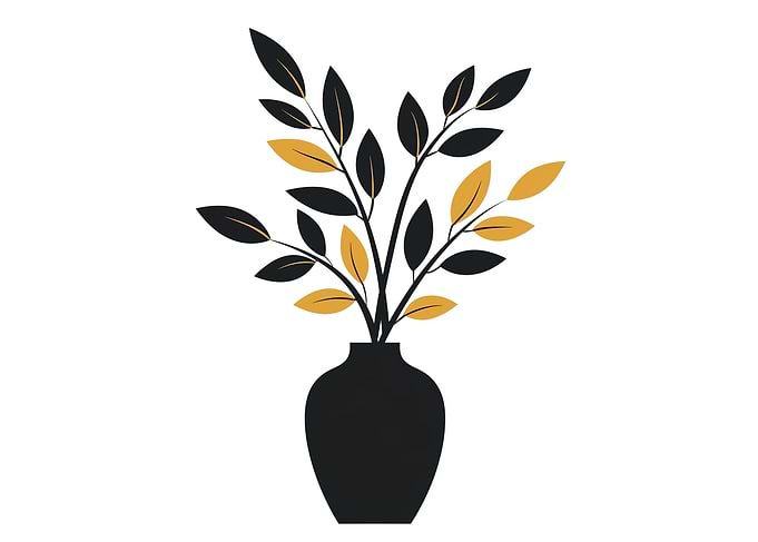 Black Vase with Gold Leaves