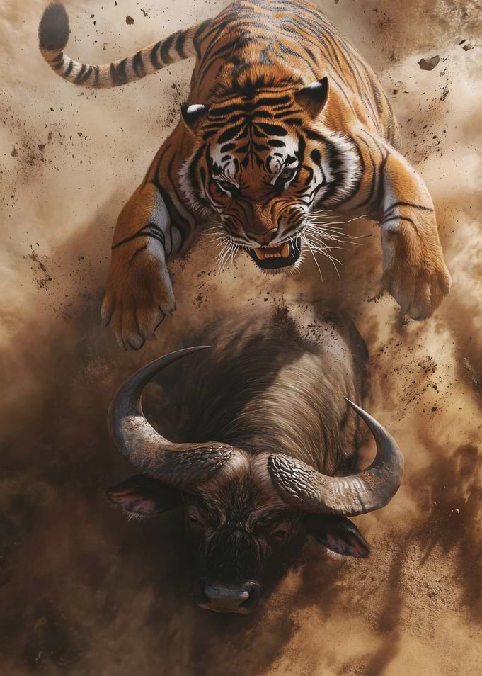 Tiger Attacking Buffalo