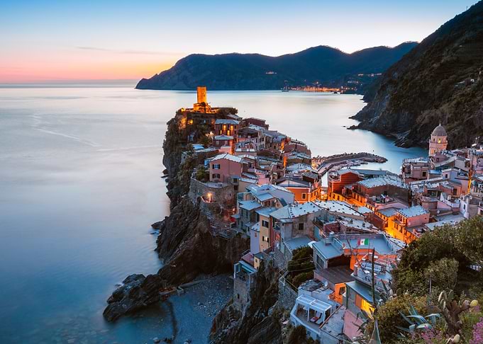 Dusk in Corniglia, Cinque Terre, Liguria, Italy