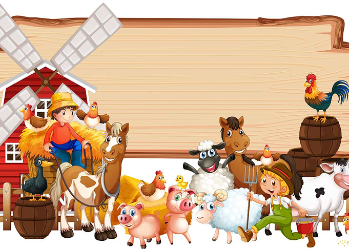 Farm Animals & Wooden Sign