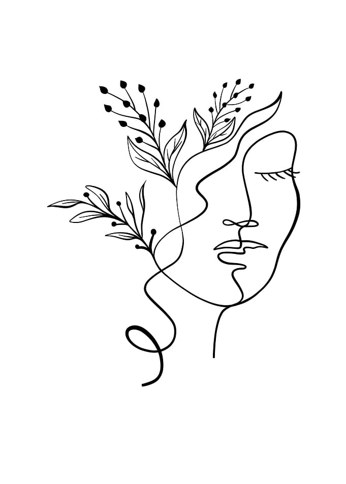 Line Art Woman with Flowers