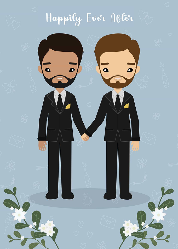 Cute Gay Wedding Couple Illustration