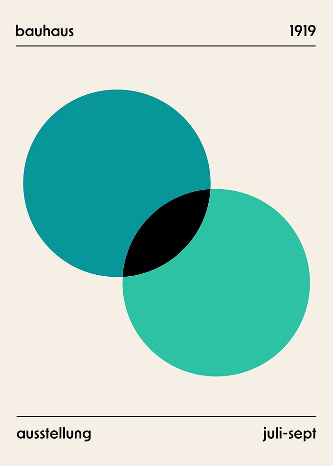 Bauhaus Exhibition Poster Circles Overlapping Blue Green