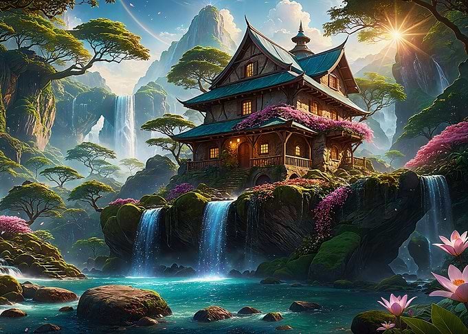 Japanese House Waterfall