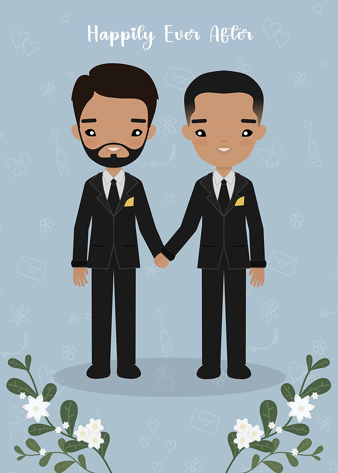 Cute Gay Wedding Couple Illustration