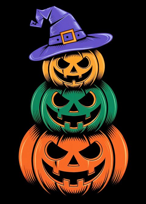 Stacked Jack-o'-Lanterns — living room metal wall art