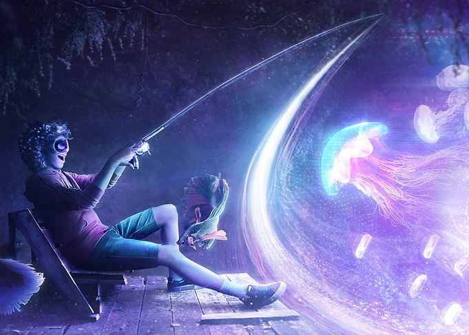 VR Fishing In Neon Cyber Dreamy Lake