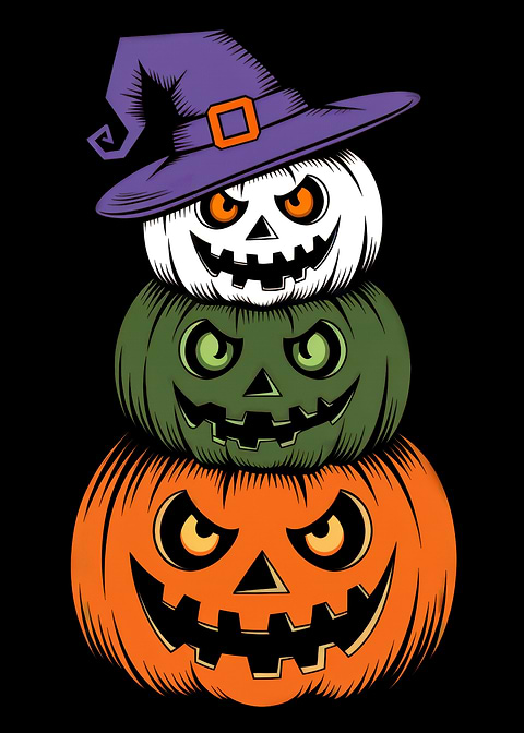 Stacked Jack-o'-Lanterns — living room metal wall art