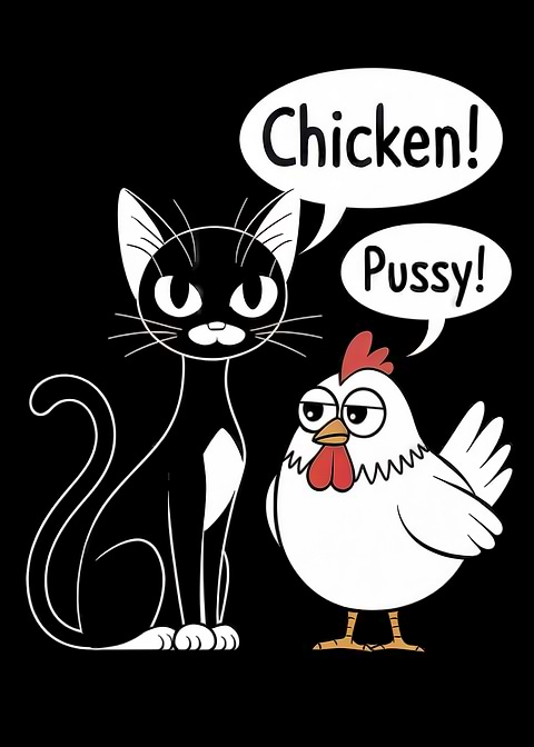 Pussy and Chicken — funny metal wall sign