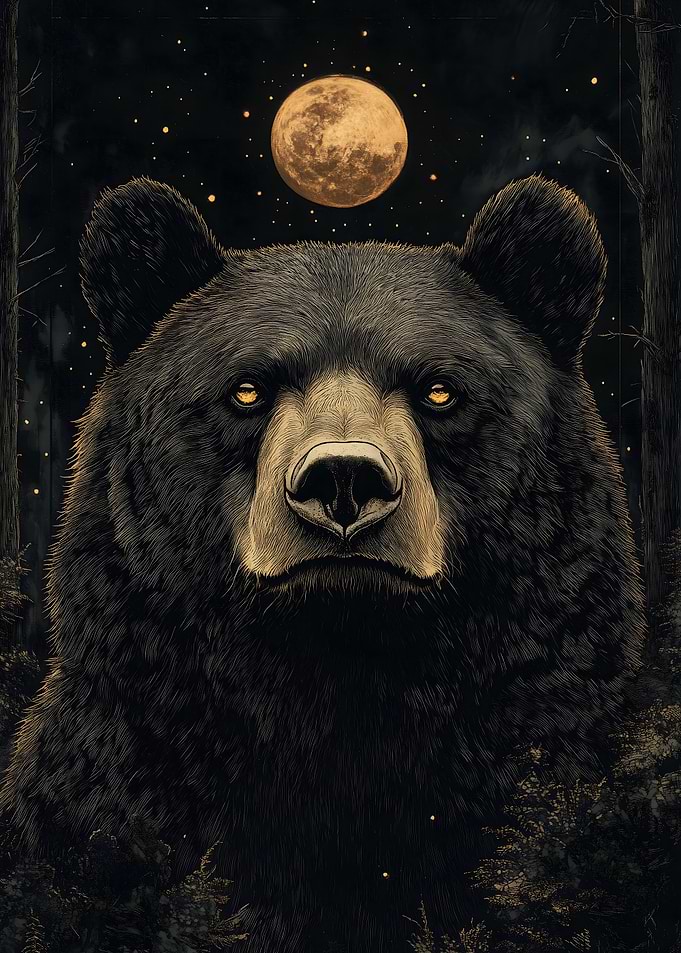 Black Bear Under Full Moon