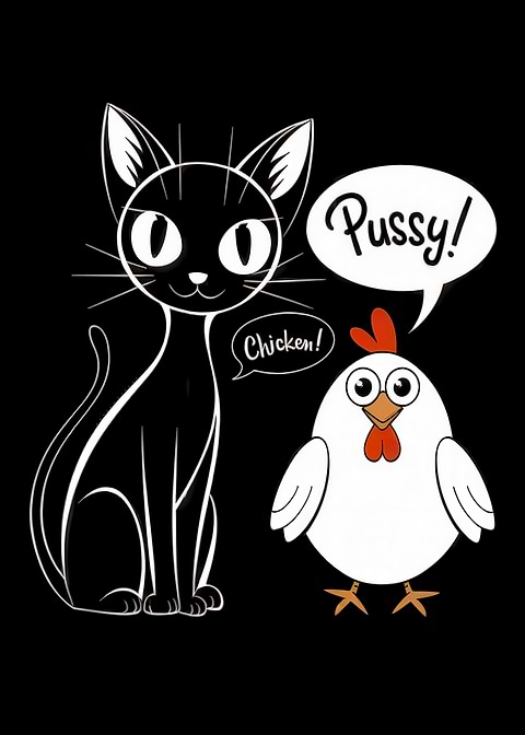 Cat and Chicken — funny metal wall sign