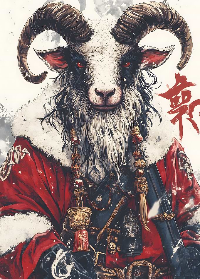 Goat Santa Claus Painting