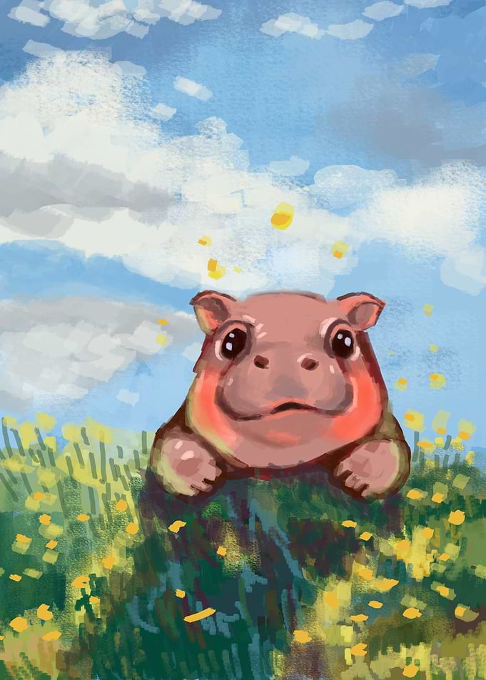 Cute Hippo in a Field