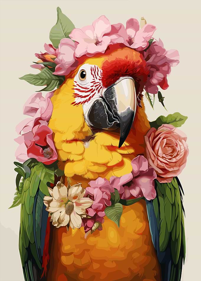Parrot with Floral Crown