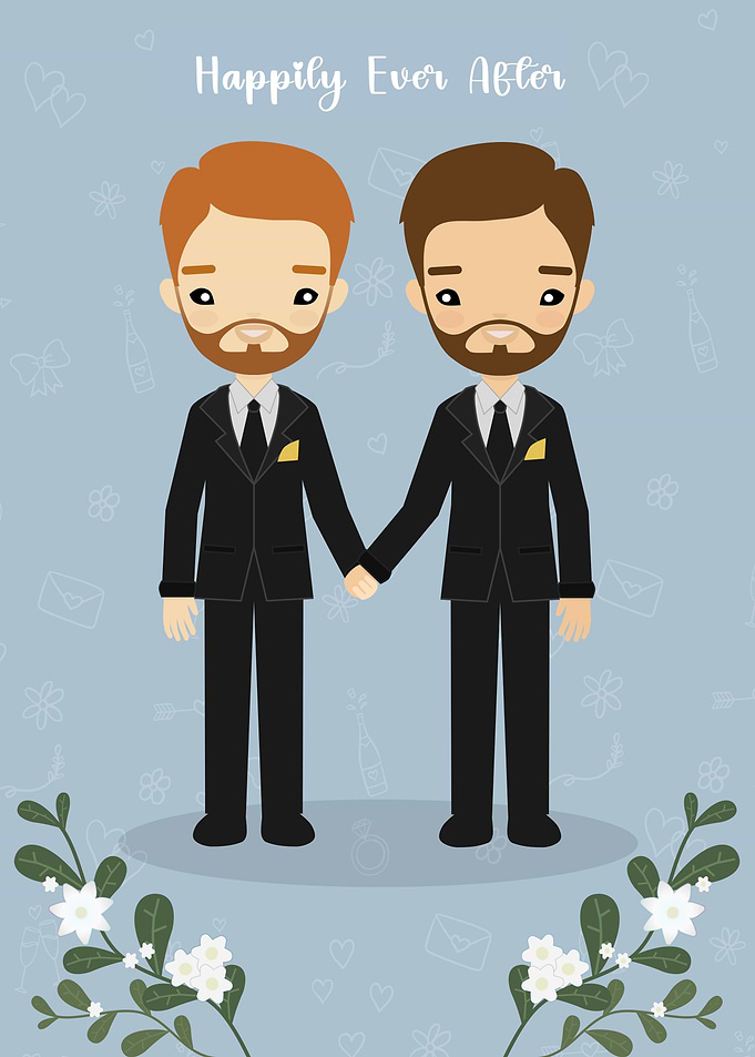 Cute Gay Wedding Couple Illustration