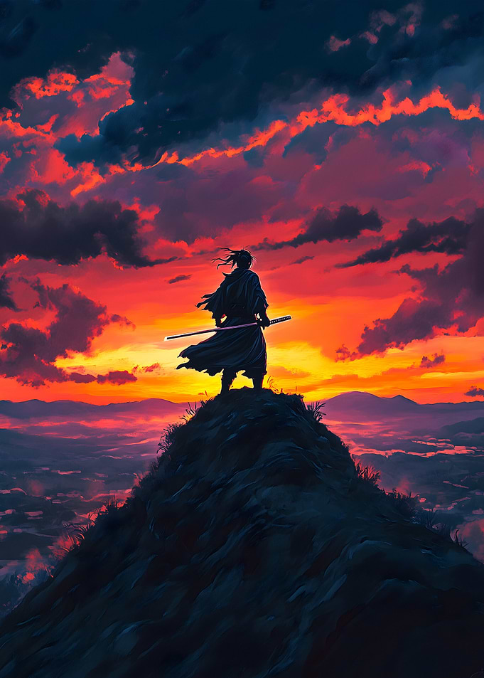 Lone Samurai at Sunset