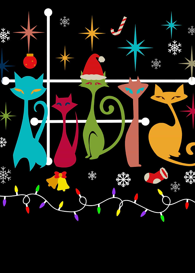 Christmas Cats Retro Art