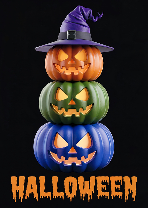 Stacked Jack-o'-Lanterns — living room metal wall art