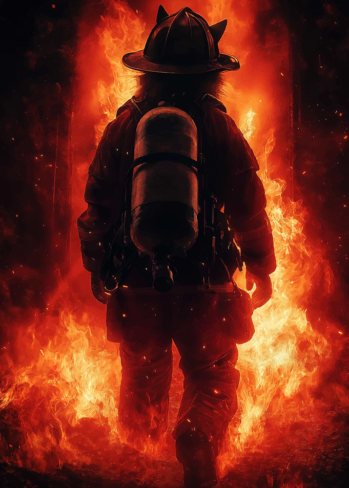 Firefighter Cat in Flames
