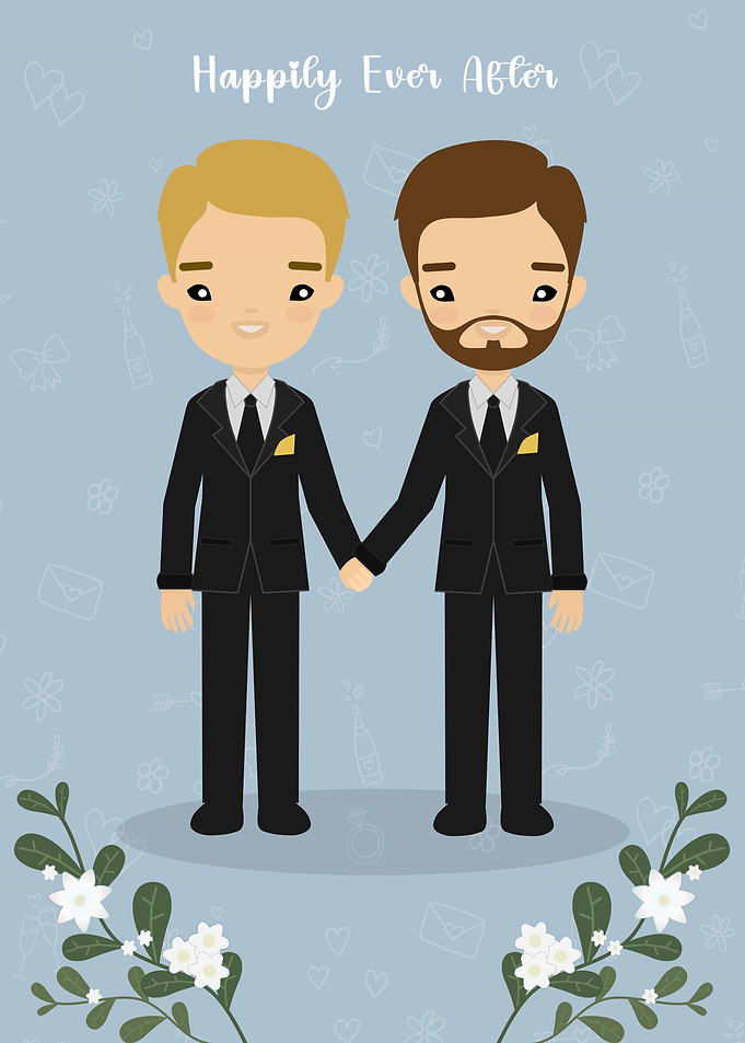 Cute Gay Wedding Couple Illustration