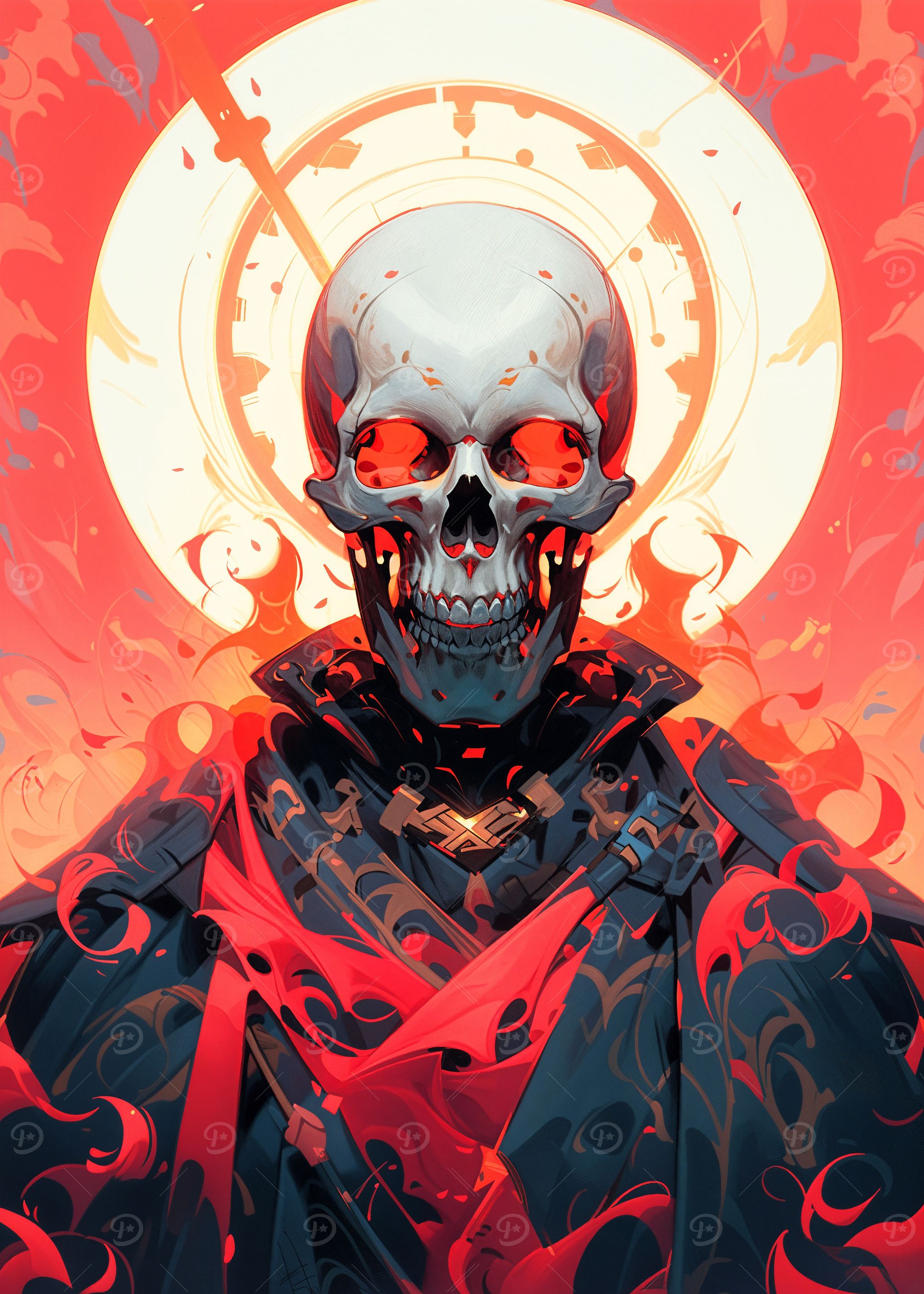 Red-Eyed Skull in Flames