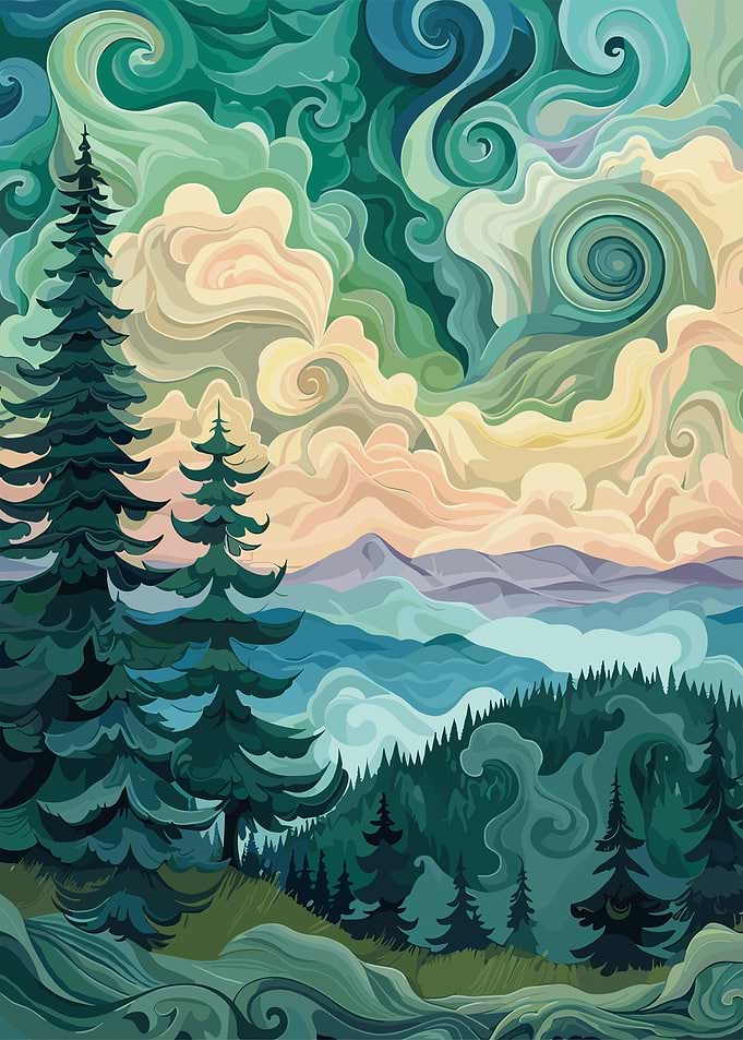 Swirling Mountain Landscape