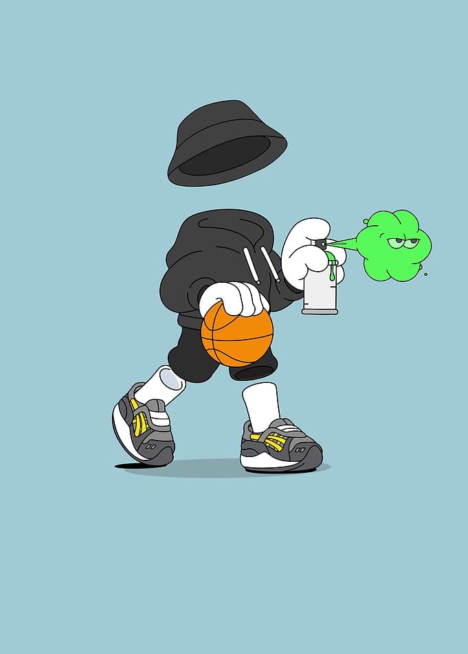 Basketball Player with Spray Can