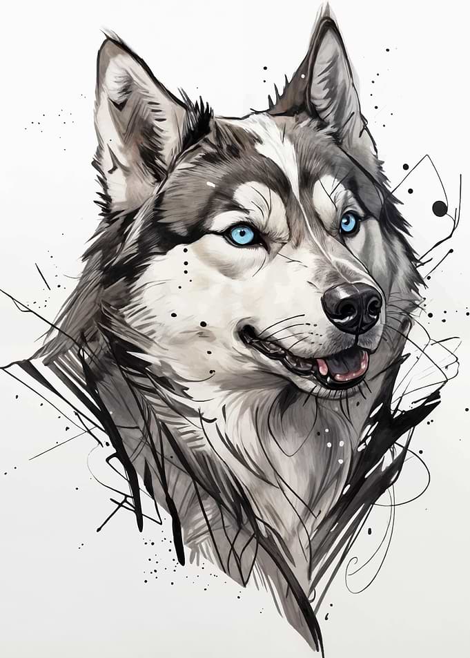Husky Portrait with Abstract Background