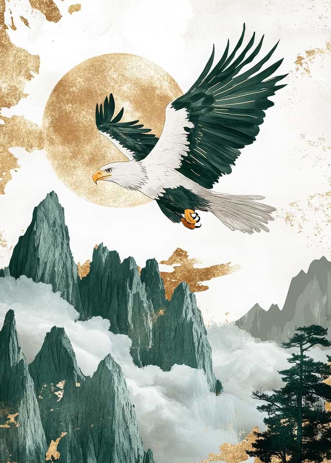 Eagle Soaring Above Mountains