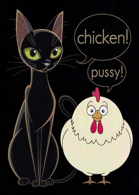 Pussy and Chicken — living room metal wall art