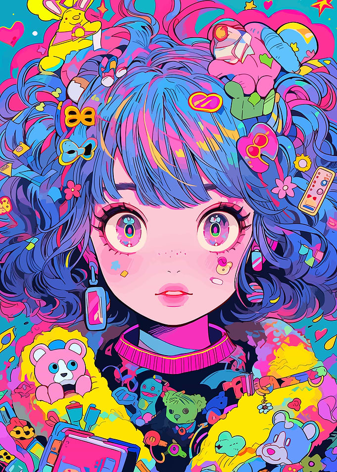 Kawaii Anime Girl with Toys